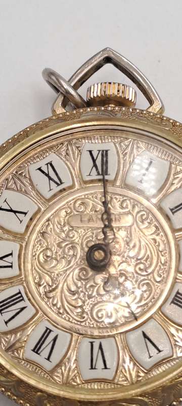 Vintage 1060's Swiss LAMAR Gold Tone Pendant windup watch -Roman Numerals- see condition