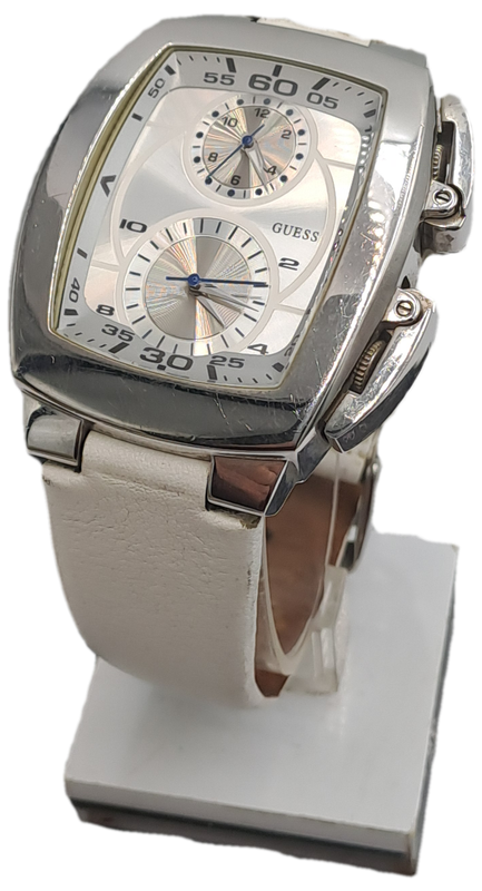 Pre-Owned Guess Analog Silver Dial Men's Watch-Working - 2 Movements -Need a New strap