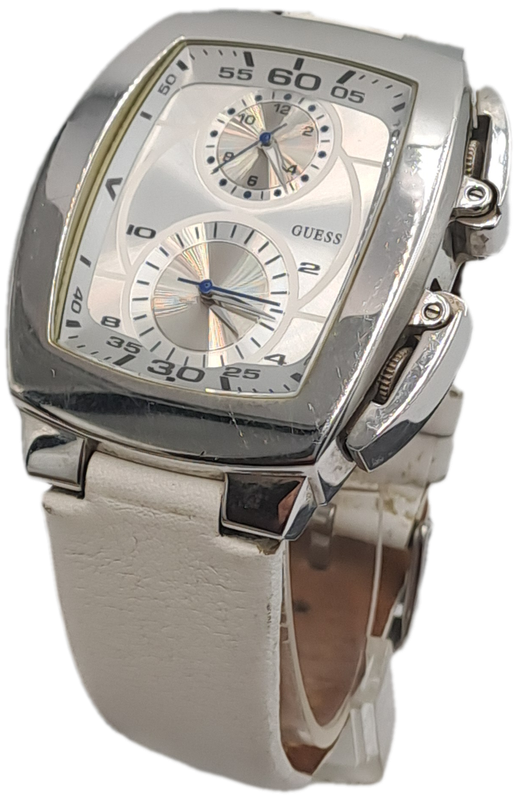 Pre-Owned Guess Analog Silver Dial Men's Watch-Working - 2 Movements -Need a New strap