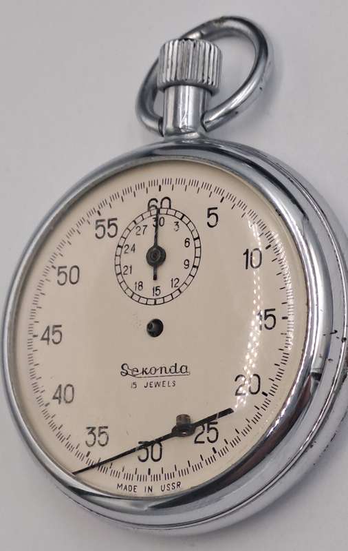 Vintage Sekonda Stop Watch -15 Jewels -Made in the USSR -NOT WORKING -For Repair or Spares