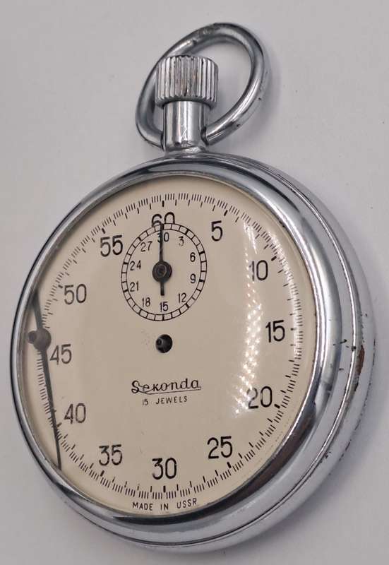 Vintage Sekonda Stop Watch -15 Jewels -Made in the USSR -NOT WORKING -For Repair or Spares