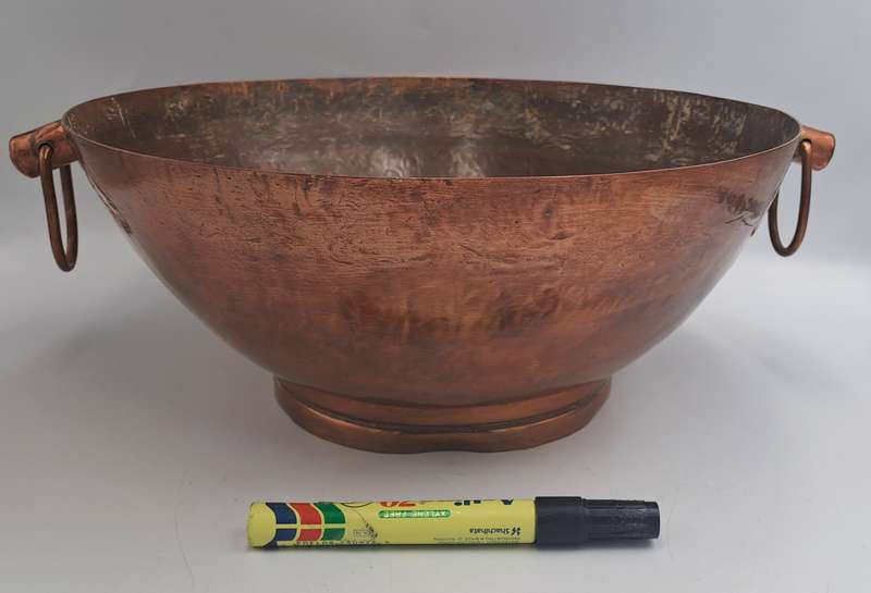 Large Original Vintage DE KLERK Red Copper Bowl with Handles 38cm x 31,8cm x 14,3cm