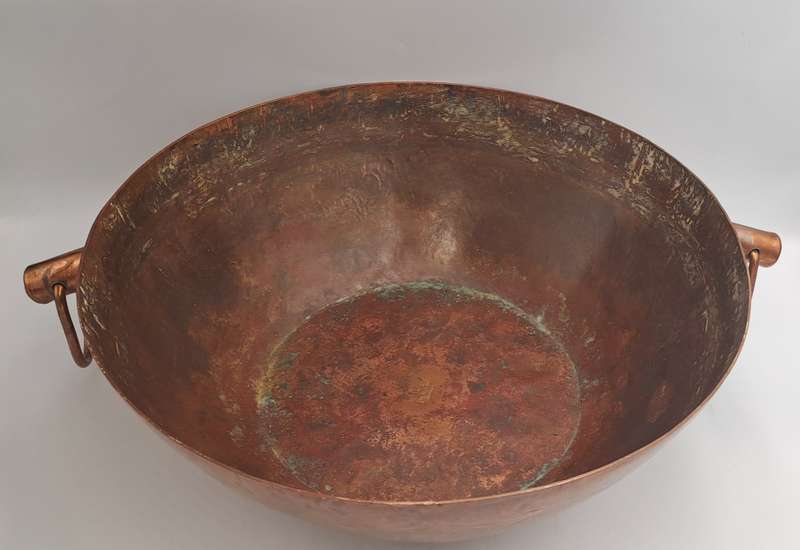 Large Original Vintage DE KLERK Red Copper Bowl with Handles 38cm x 31,8cm x 14,3cm