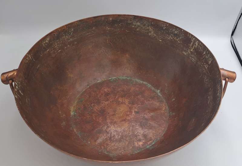 Large Original Vintage DE KLERK Red Copper Bowl with Handles 38cm x 31,8cm x 14,3cm