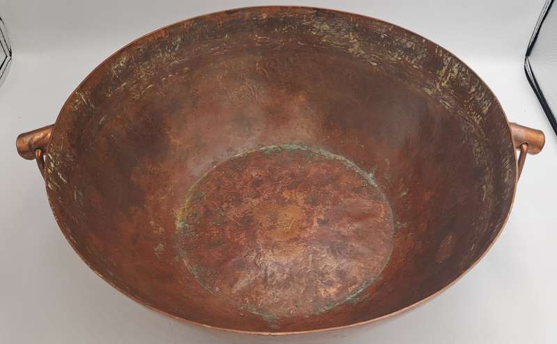 Large Original Vintage DE KLERK Red Copper Bowl with Handles 38cm x 31,8cm x 14,3cm
