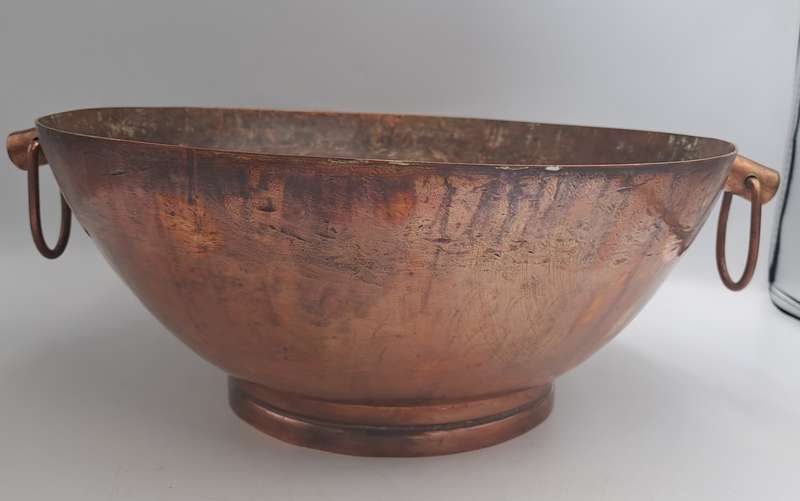 Large Original Vintage DE KLERK Red Copper Bowl with Handles 38cm x 31,8cm x 14,3cm