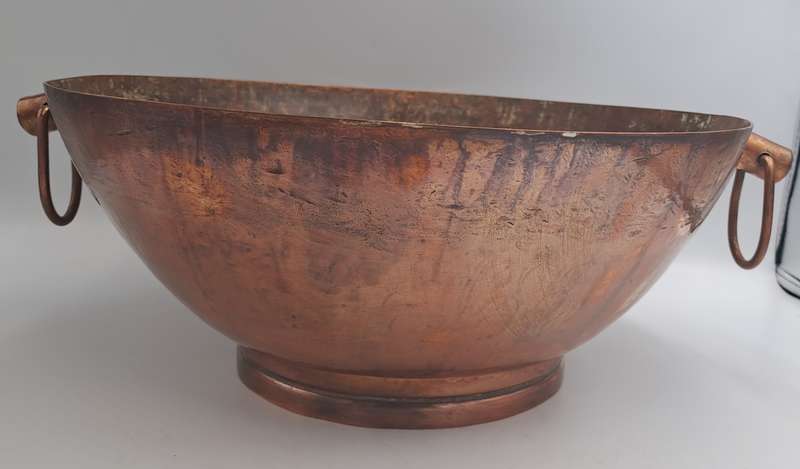 Large Original Vintage DE KLERK Red Copper Bowl with Handles 38cm x 31,8cm x 14,3cm