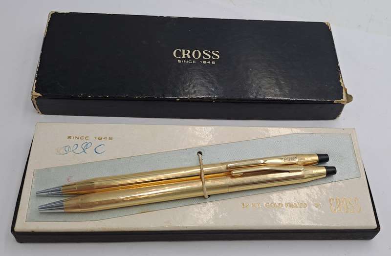 Vintage 1/20 12Kt Gold Cross Ball Pen and Pencil set -Need New refill and lead