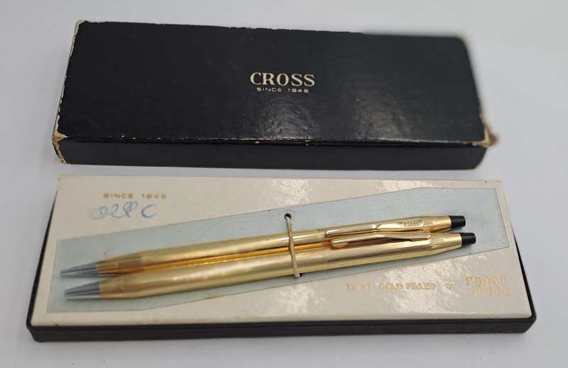 Vintage 1/20 12Kt Gold Cross Ball Pen and Pencil set -Need New refill and lead