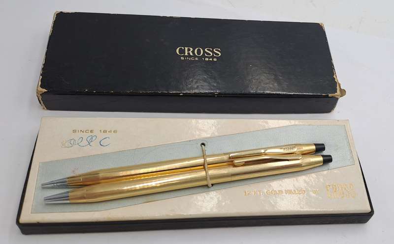 Vintage 1/20 12Kt Gold Cross Ball Pen and Pencil set -Need New refill and lead