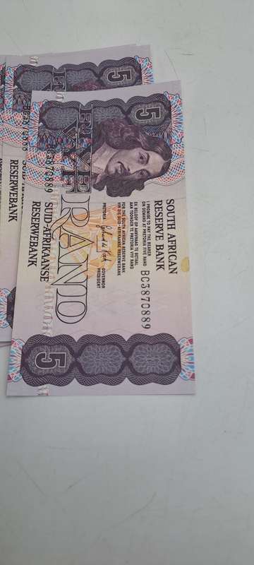 Lot of 10 1989 Gerhard De Kock R5 Notes 3rd Issue In Sequence