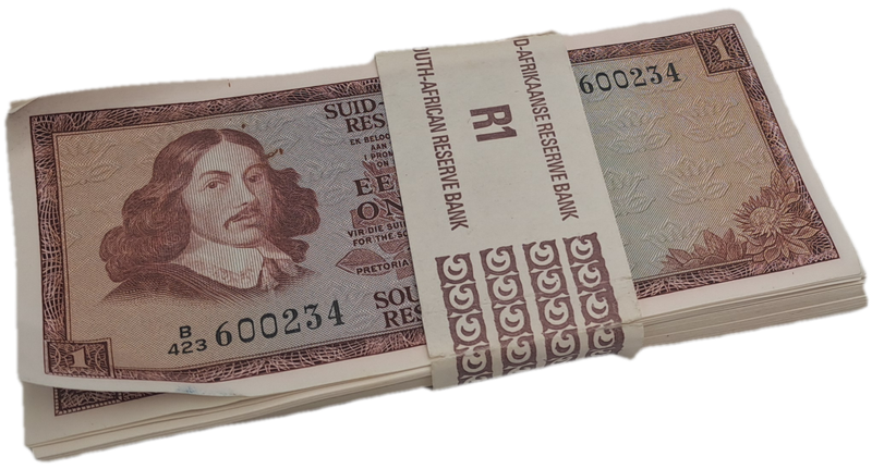 Lot of 66- 1975 De Jongh R1 Notes Afr-Eng-3rd Issue In Sequence Uncirculated