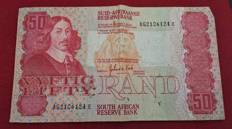 1984 GPC de Kock R50 Rand Note -AFR-ENG   - 3rd Issue -