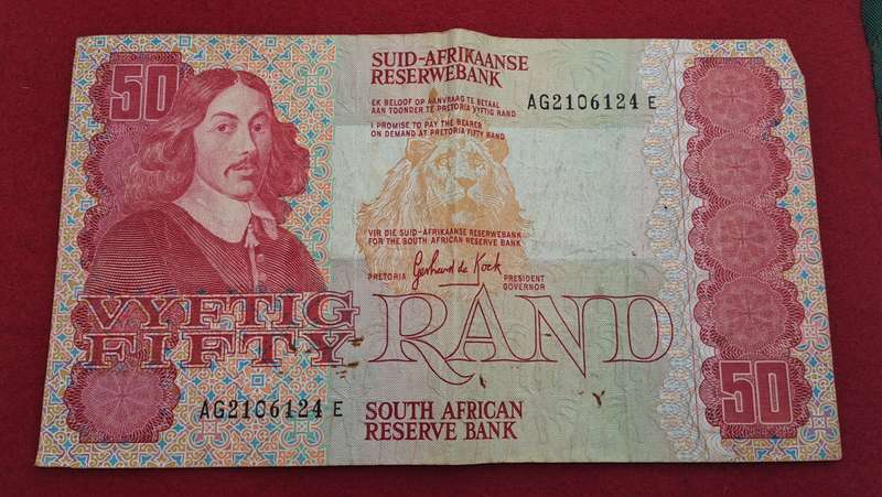 1984 GPC de Kock R50 Rand Note -AFR-ENG   - 3rd Issue -