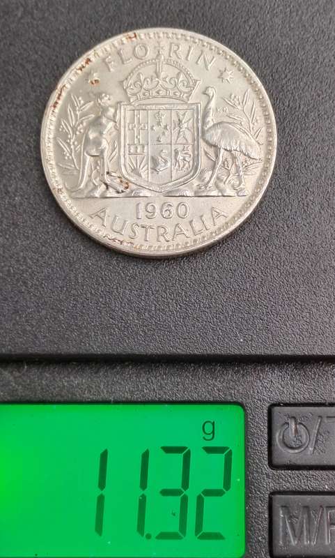 1960  Australia (Silver .500 ) 1 Florin - Elizabeth II 1st Portrait - with "F:D:"