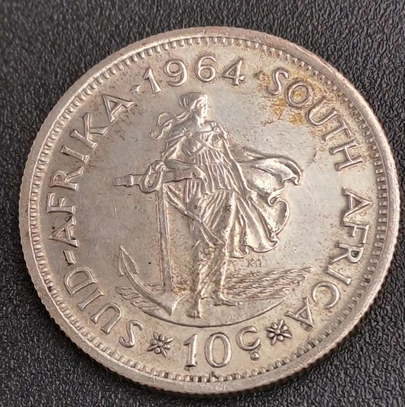 1964 South Africa Silver 10 Cents 1st decimal series
