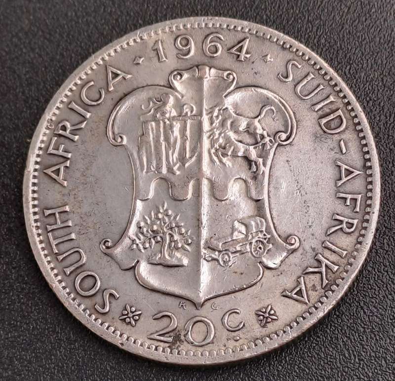 1964 South Africa Silver 20 Cents 1st decimal series