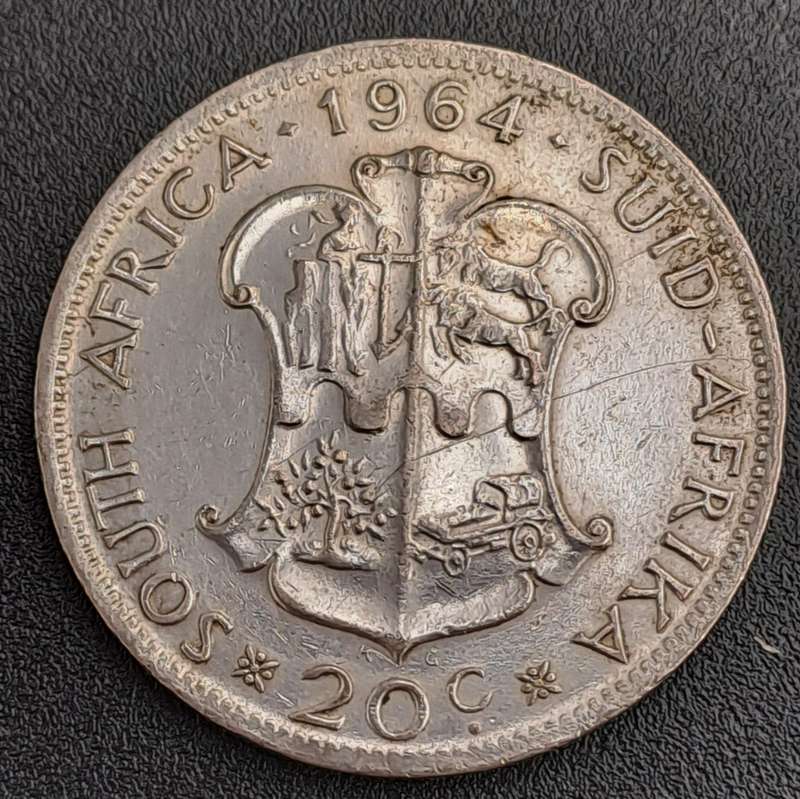 1964 South Africa Silver 20 Cents 1st decimal series