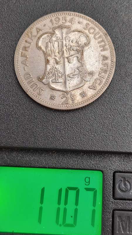 1954 South Africa Silver 2 Shillings - Elizabeth II 1st portrait