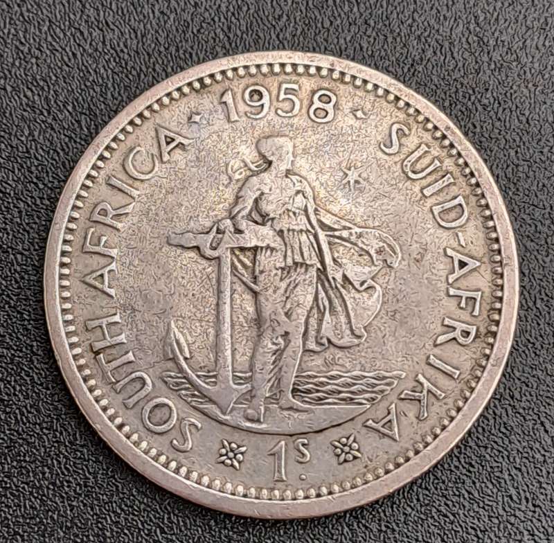 1958 South Africa Silver 1 Shilling - Elizabeth II 1st portrait