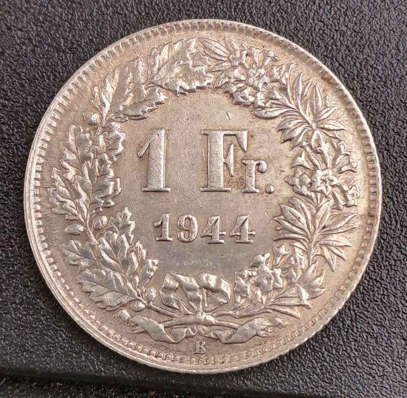 1944 Switzerland SILVER 1 Franc Helvetia standing