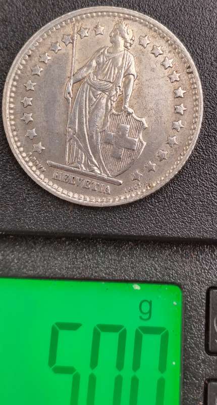 1944 Switzerland SILVER 1 Franc Helvetia standing