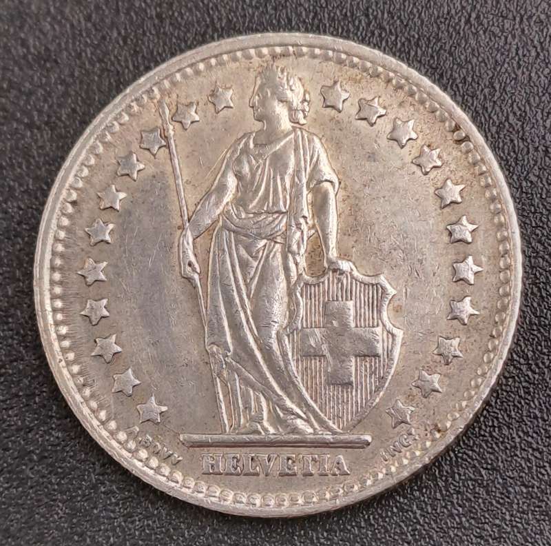 1944 Switzerland SILVER 1 Franc Helvetia standing