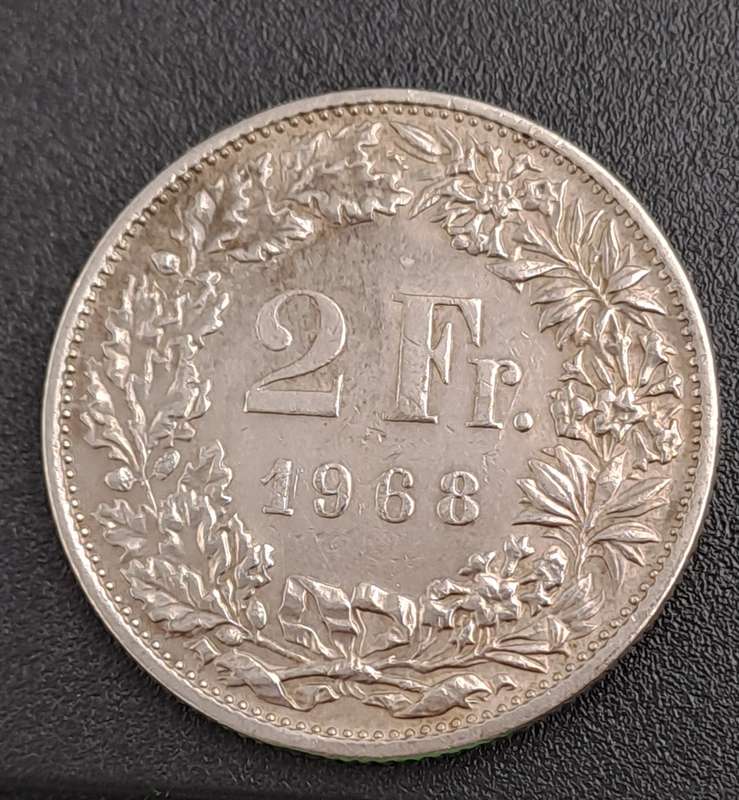 1968 Switzerland 2 Francs Helvetia standing copper-nickel