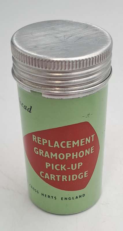 Empty Vintage Cosmocord gramophone cartridge can, ACOS Empty Replacement Pick-up tin Made in England