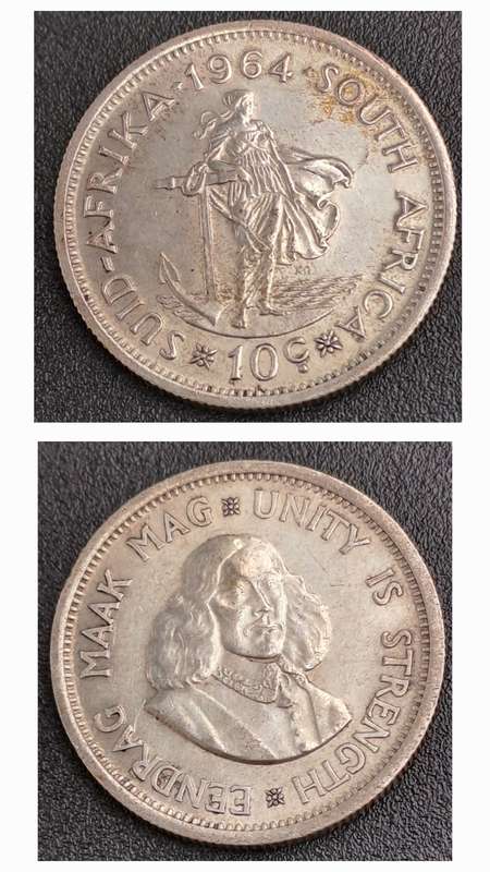 1964 South Africa Silver 10 Cents 1st decimal series