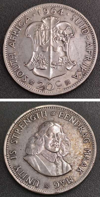 1964 South Africa Silver 20 Cents 1st decimal series