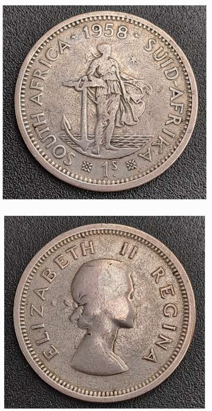 1958 South Africa Silver 1 Shilling - Elizabeth II 1st portrait