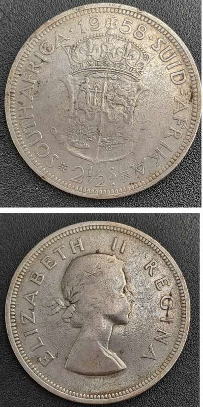 1958 South Africa Silver 2½ Shillings -  Elizabeth II 1st portrait
