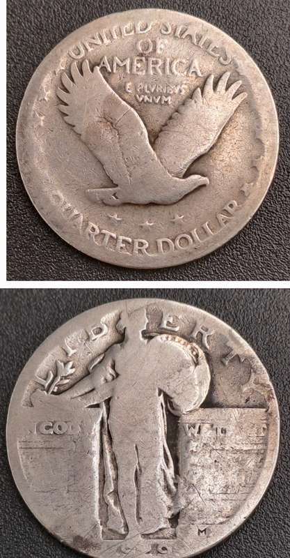 1929 United States  (Silver .900) ¼ Dollar "Standing Liberty Quarter" Stars Below Eagle