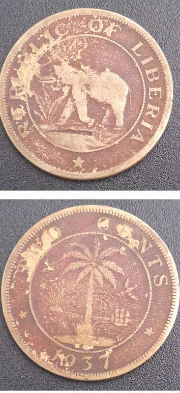1937 Liberia  2 Cents