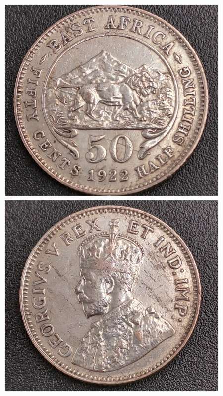 1922  East Africa Silver 50 Cents - George V