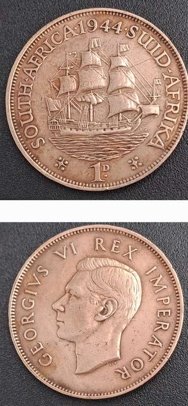 1944- South Africa  1 Penny - George VI Rex Imperator