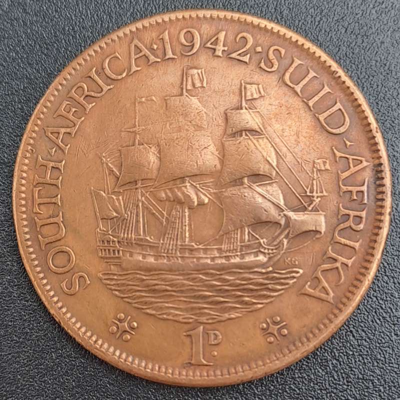 1942 South Africa 1 Penny - George VI Rex Imperator