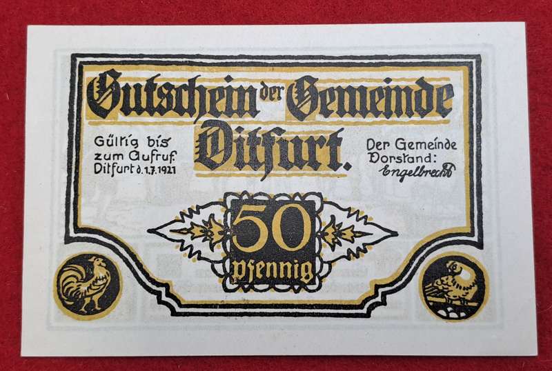 RARE!! 1921- 50 Pfennigs   German notgeld  Saxony, Prussian province of  Ditfurt, -Emergency Money
