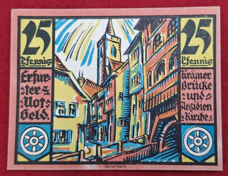 RARE!! 1920- 25 Pfennigs   German notgeld  Saxony, Prussian province of  Erfurt  -Emergency Money