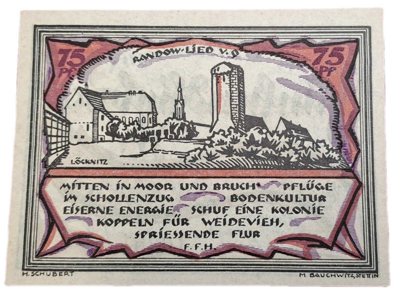 RARE!! 1921- 75 Pfennigs German notgeld  Pomerania, Prussian province of  Rand -Emergency Money
