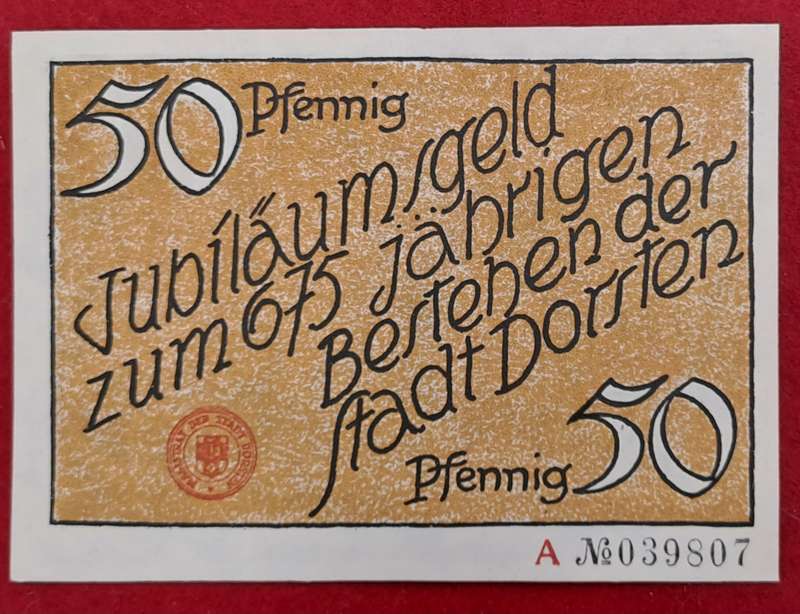 RARE!! 1921  50 Pf German notgeld  Westphalia, Prussian province of  Dorsten-Emergency Money