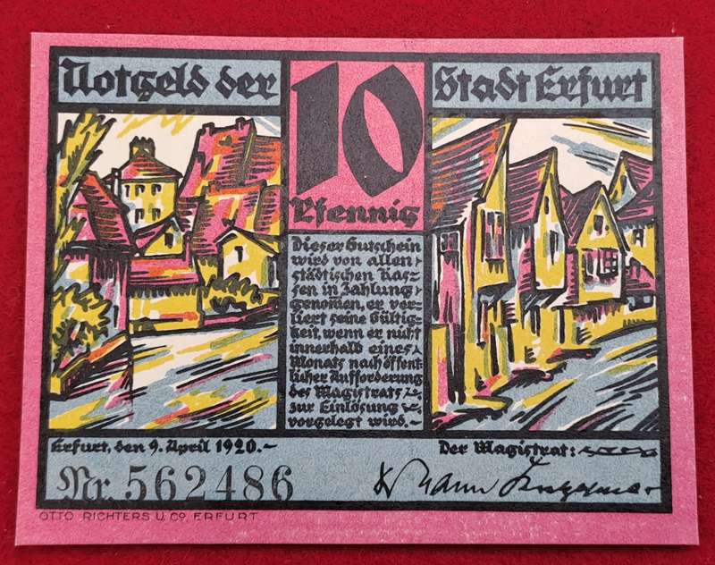 RARE!! 1920-10 Pfennigs  German notgeld  Saxony, Prussian province of  Erfurt -Emergency Money