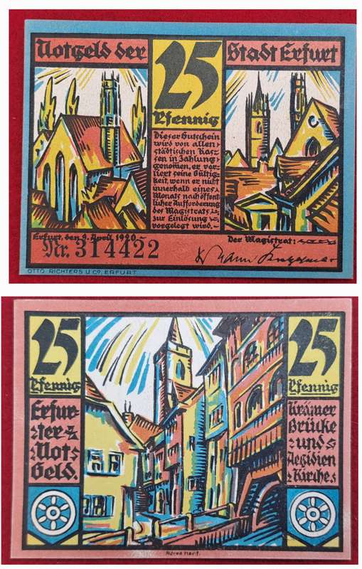 RARE!! 1920- 25 Pfennigs   German notgeld  Saxony, Prussian province of  Erfurt  -Emergency Money