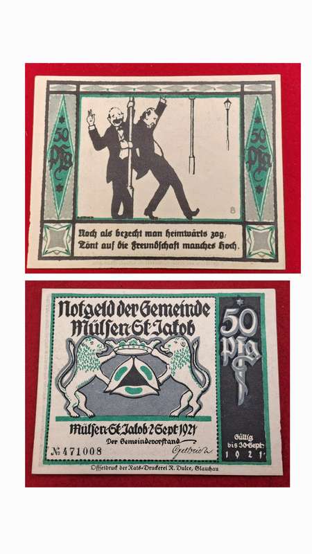 RARE!! 1921- 50 Pfennigs German notgeld  Saxony, Federal state of  Mülsen-Sankt  -Emergency Money