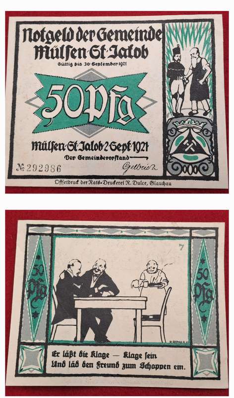 RARE!! 1921- 50 Pfennigs German notgeld  Saxony, Federal state of  Mülsen-Sankt  -Emergency Money