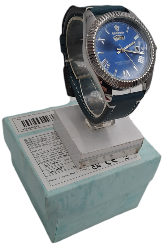 Unused Blue Face BinBond Men's fashion watch-Leather Strap -still in Box