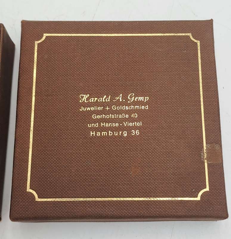 6 Unused Salt Shakers with .925 Sterling Silver Caps Boxed Harald A.Gemp Juwelers Hamburg