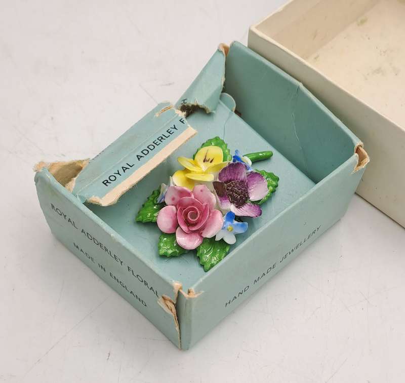 Vintage 1960's Royal Adderley Floral Porcelain Brooch made in England