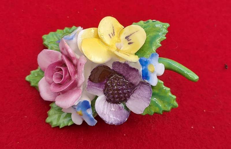 Vintage 1960's Royal Adderley Floral Porcelain Brooch made in England